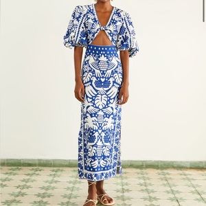 Farm Rio Navy Blue Jungle Scarf Dress
